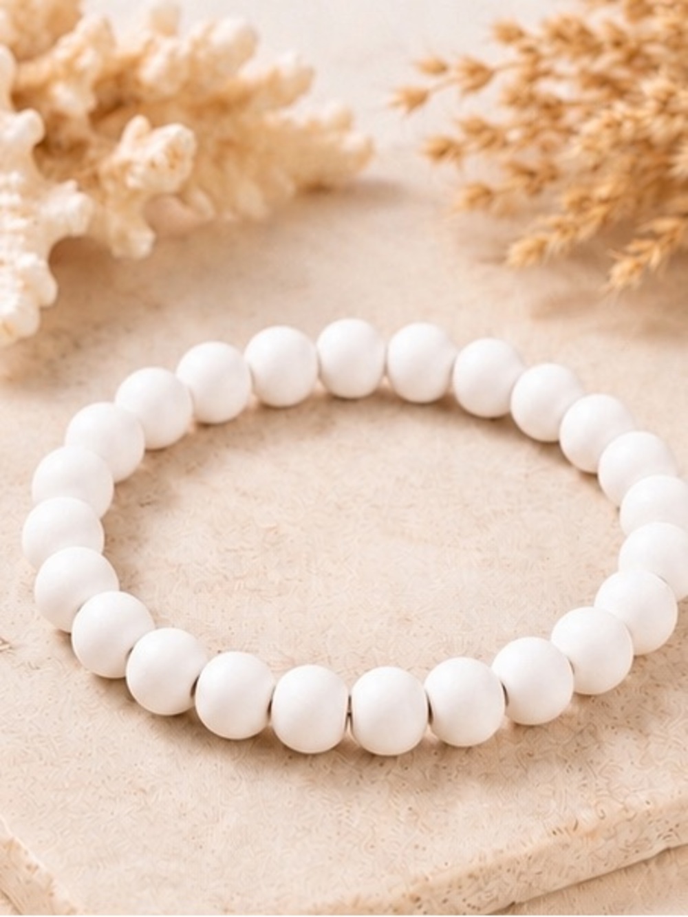 White Matte Beaded Stretch Bracelet | Classic Stackable Bracelet